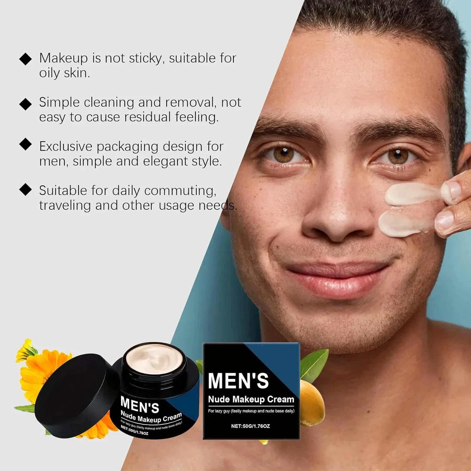 Тональный крем для мужчин Nude Makeup Cream, натуральный состав, 50 г — фото 3