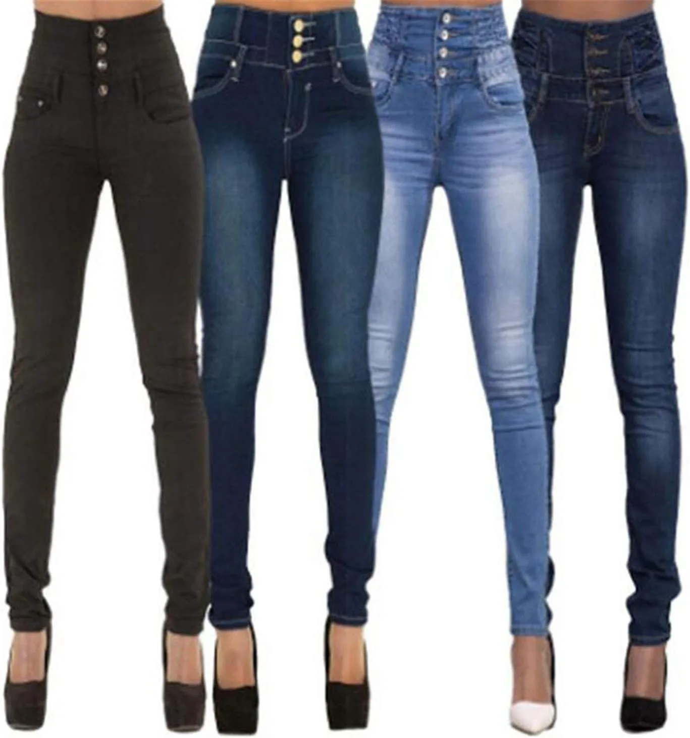 Женские джинсы Andongnywell High Waist Slim Button Denim Pants — фото 3