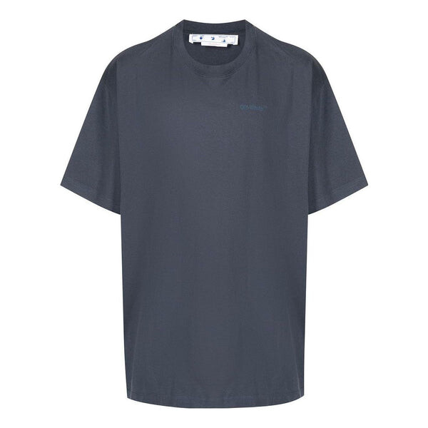 

Футболка Men's OFF-WHITE Stripe Printing Short Sleeve Loose Fit Navy Blue T-Shirt, мультиколор