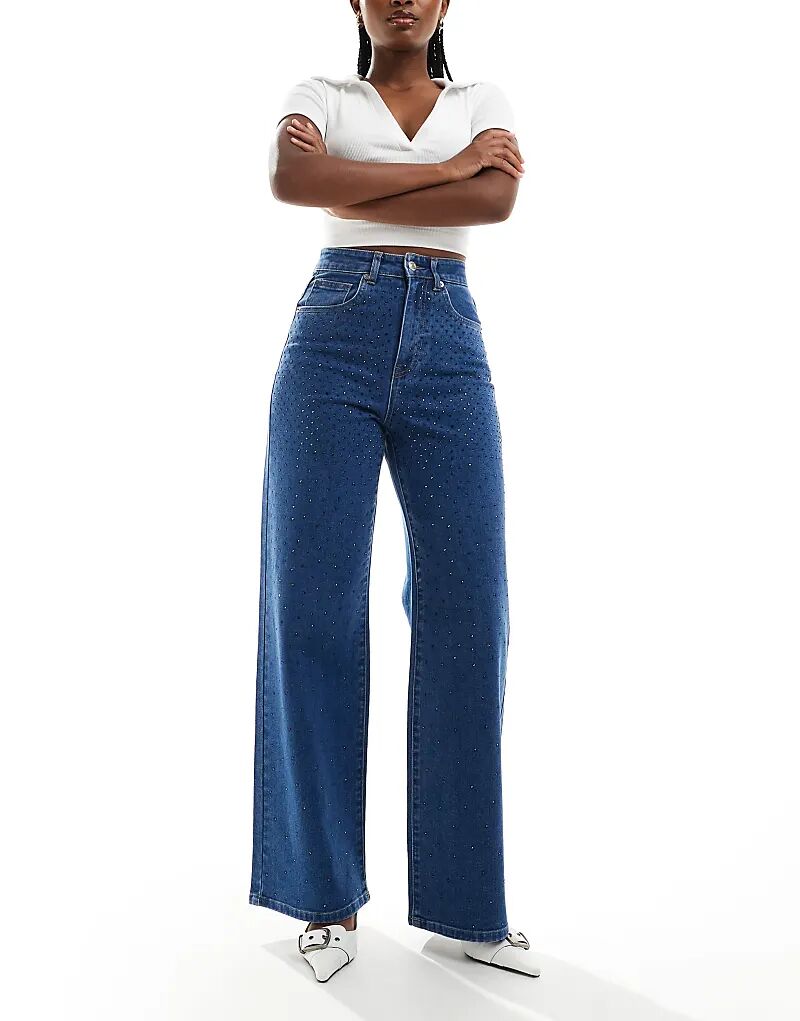 

Джинсы ONLY Hope широкого кроя со стразами, средне-синего цвета