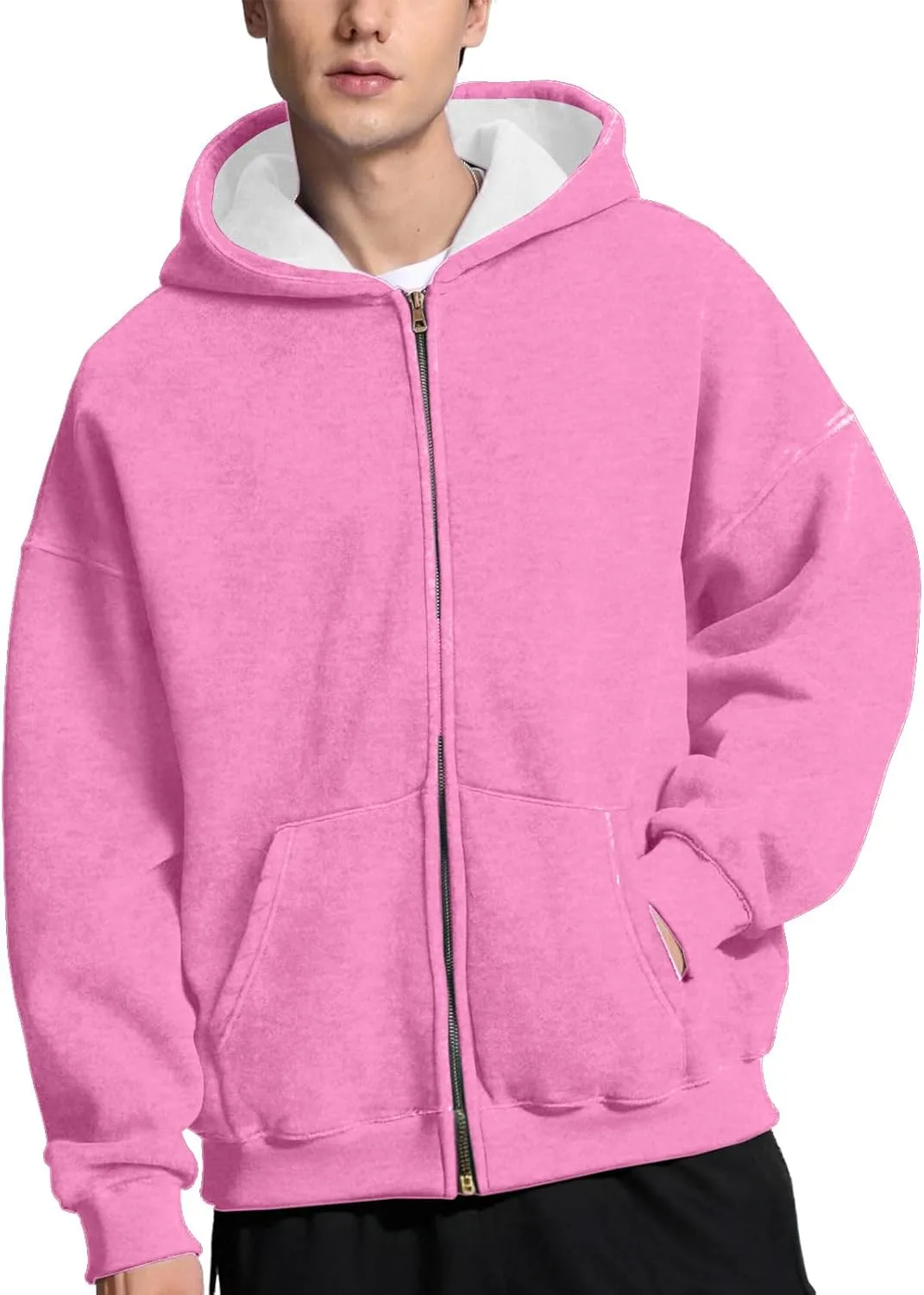 

Мужская худи на молнии сплошного цвета свободного кроя с длинными рукавами и карманами LGHLMCL