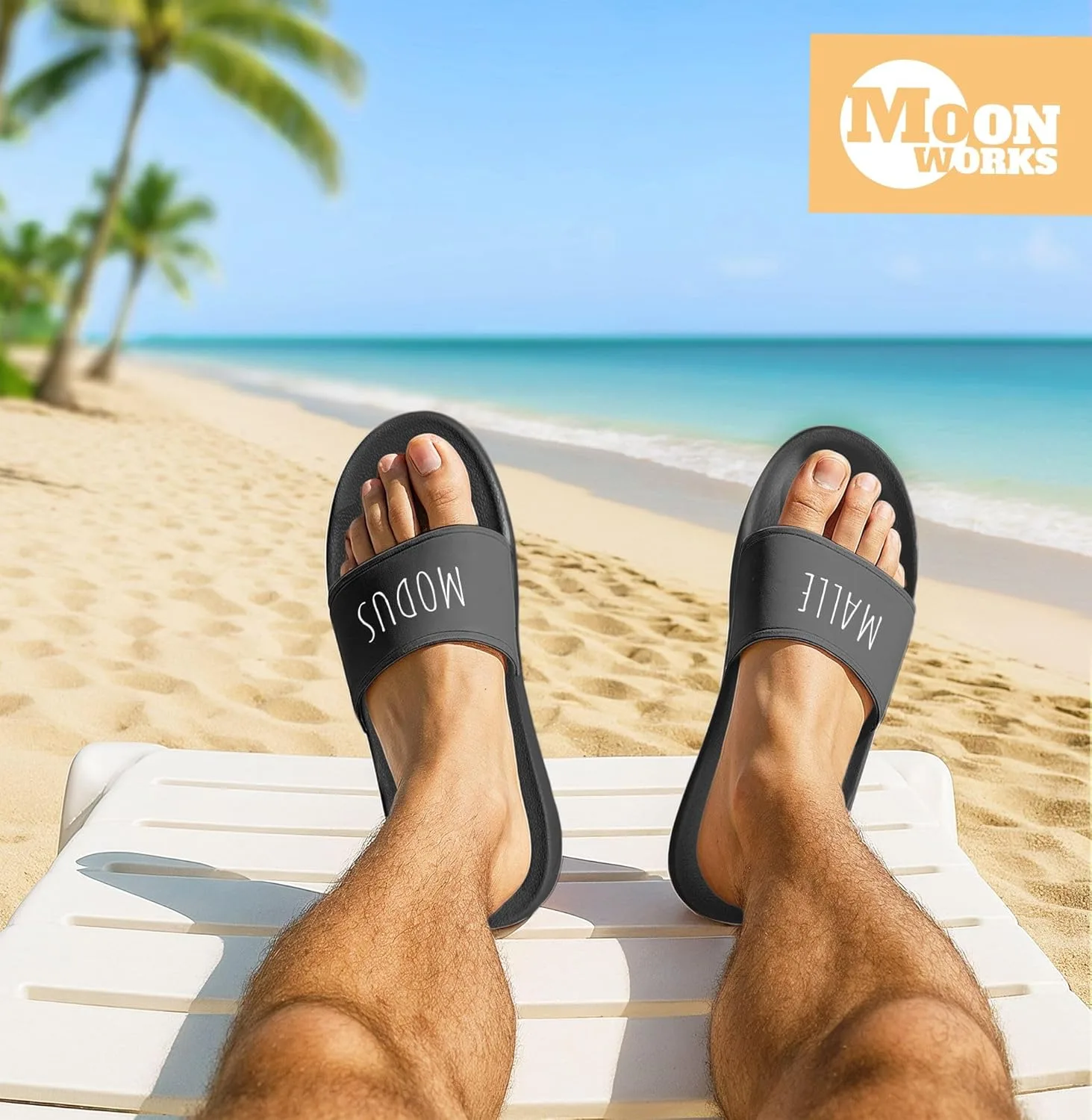 Мужские банные тапочки MoonWorks с надписью "Mallorca Mode" - праздничные купальные сандалии для группового отдыха, мужские и унисекс, черные, размер 41 — фото 2