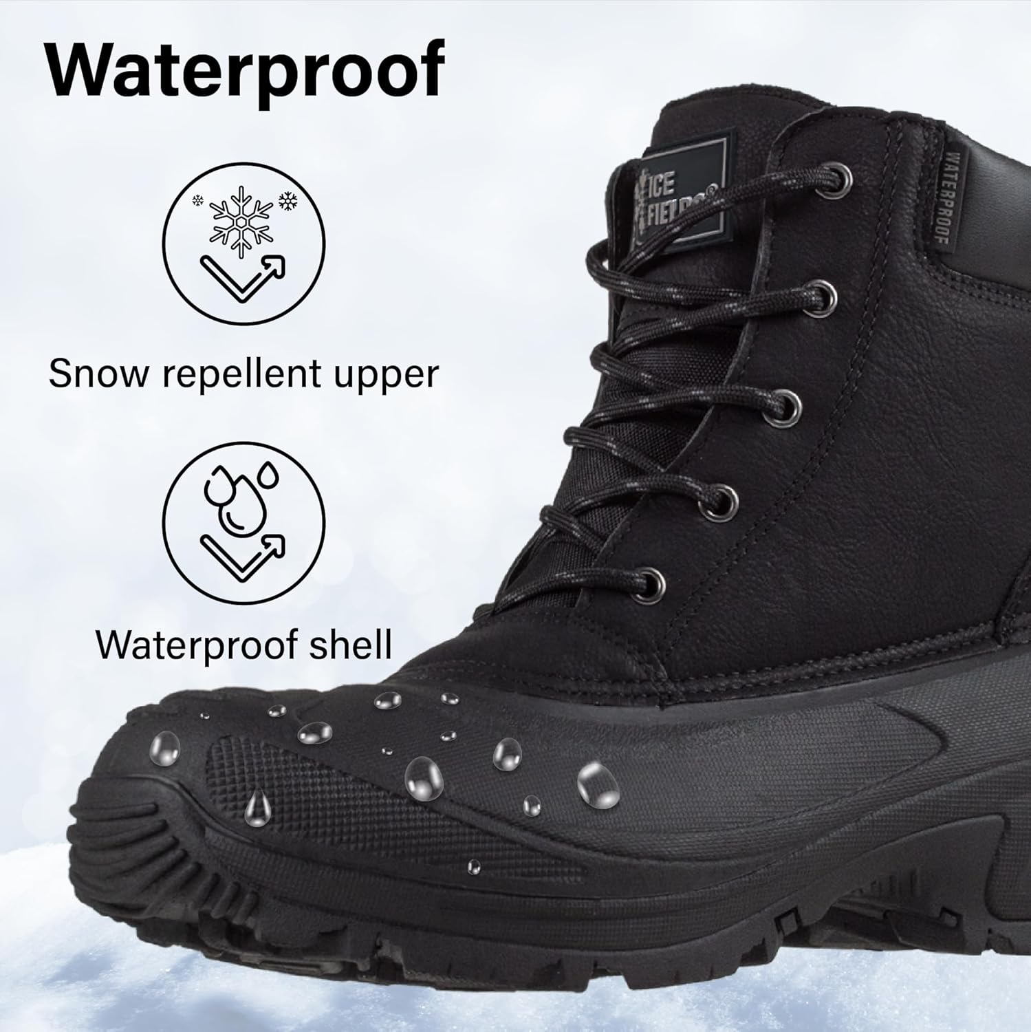 Мужские зимние ботинки Ice Fields Kayden 2 Snow, теплые, с утеплителем, водонепроницаемые, с шнуровкой спереди, черный — фото 3