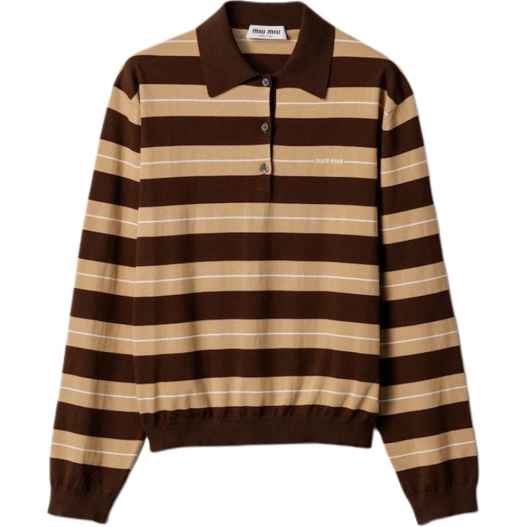 

Длинный рукав вязаная полосатая поло MIU MIU, коричневый