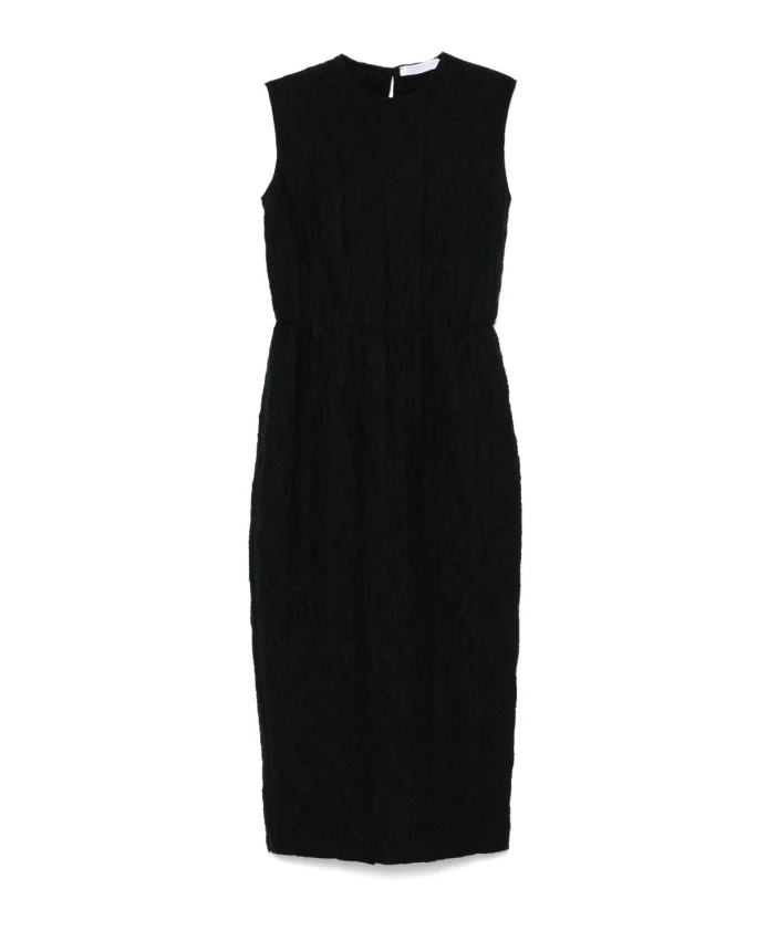 

Черное платье с вырезом-«замочной скважиной» и разрезом на спине для вентиляции. Harris Wharf London, черный