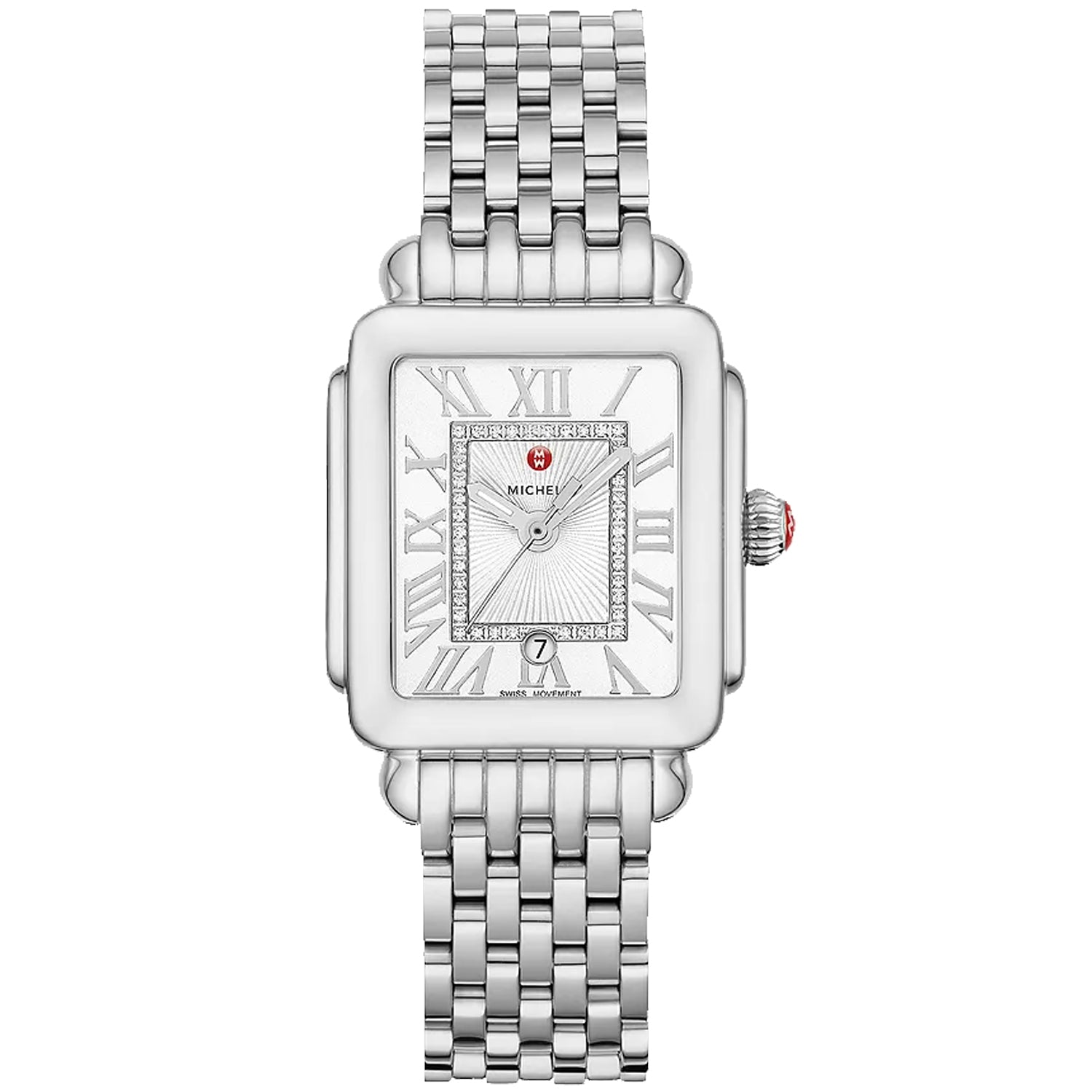 

Женские часы Michele Deco Madison с белым серебристым циферблатом