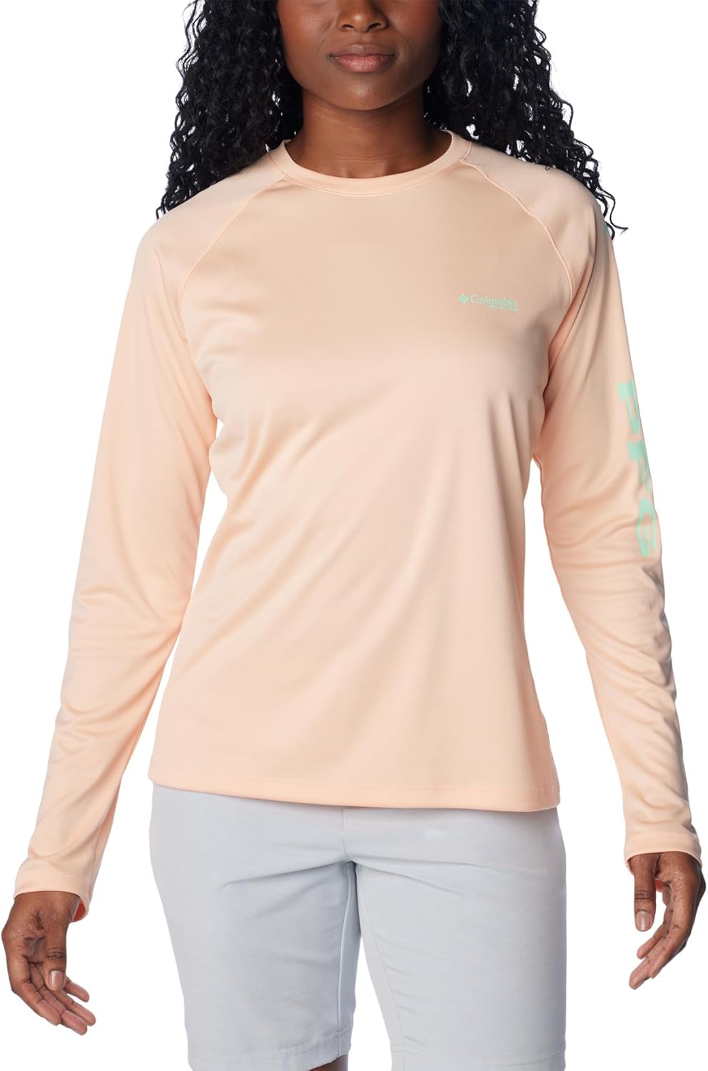 

Футболка Columbia Women's Tidal Tee II Long Sleeve Hoodie, Peach Fizz/Ocean Mint Logo, Зеленый, Футболка Columbia Women's Tidal Tee II Long Sleeve Hoodie, Peach Fizz/Ocean Mint Logo