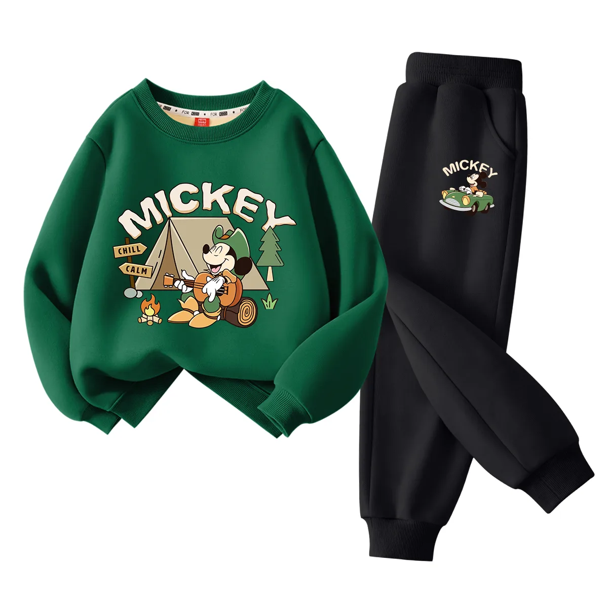 Детская повседневная спортивная толстовка Disney, [Thickened and Fleece-Lined]Wild Adventure Stitch Vintage Green+Wind-Resistant Stitch K Black