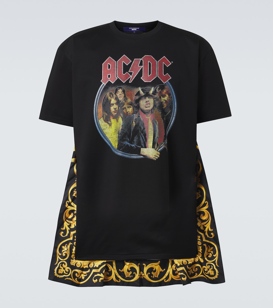 

Футболка из хлопкового джерси с принтом AC/DC и капюшоном Junya Watanabe, Blk X Red/Blu/Grn