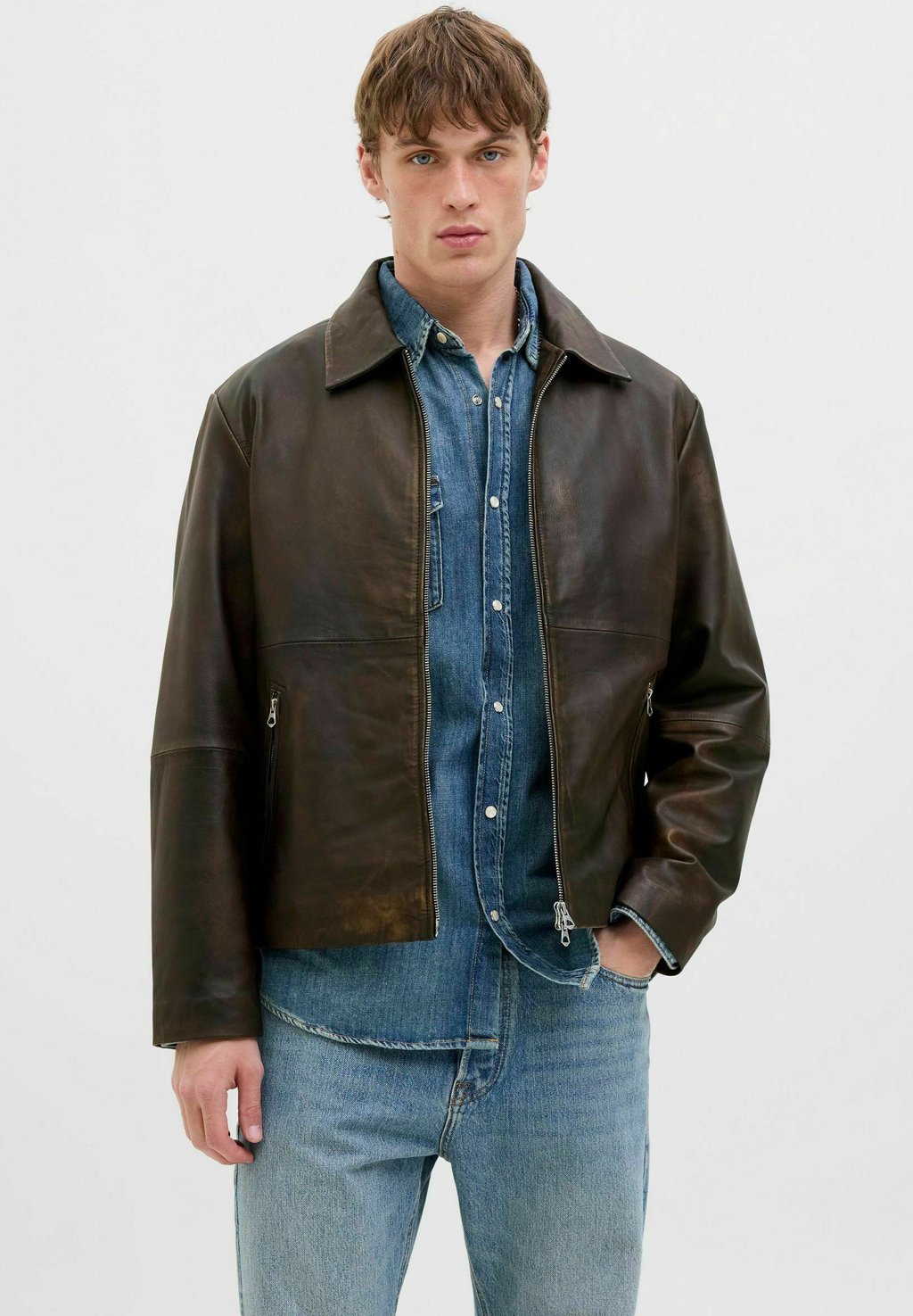 

Кожаная куртка Jack & Jones, коричневый