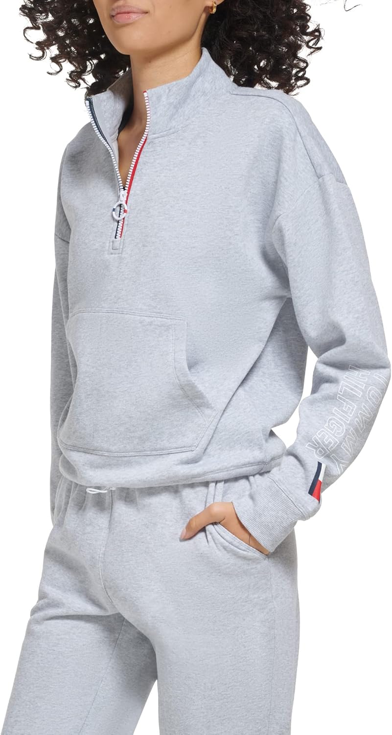 Женская полосатая толстовка Tommy Hilfiger с застежкой-молнией и поясом-банджи, Pearl Heather Grey — фото 2