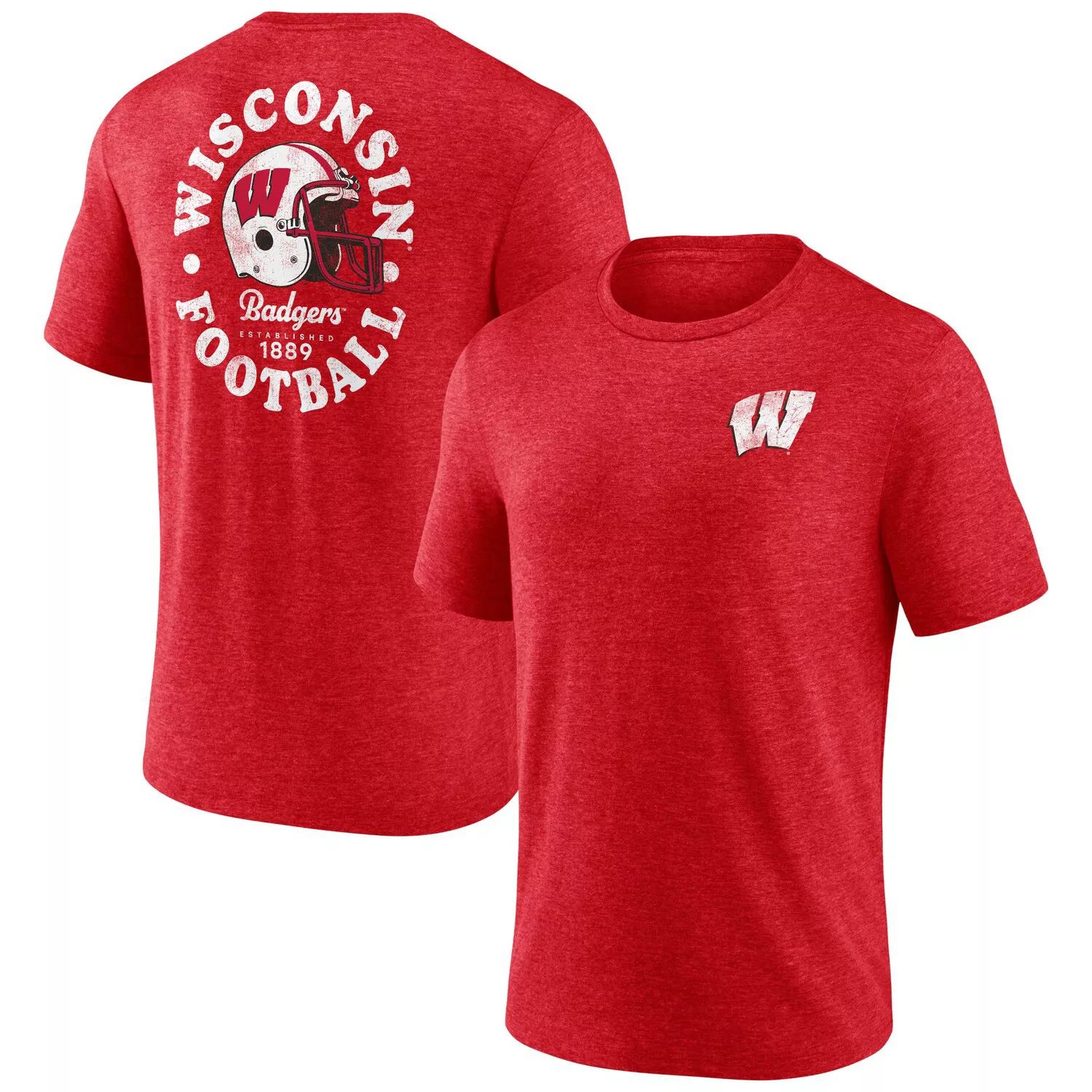 

Мужская футболка Fanatics с логотипом Heather Red Wisconsin Badgers Old-School Bold Tri-Blend