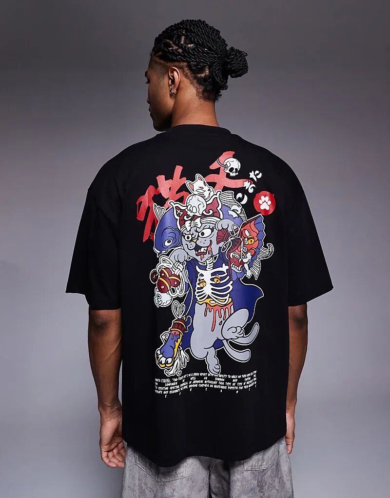 

Футболка свободного кроя ASOS DESIGN Halloween с изображением кота черного цвета