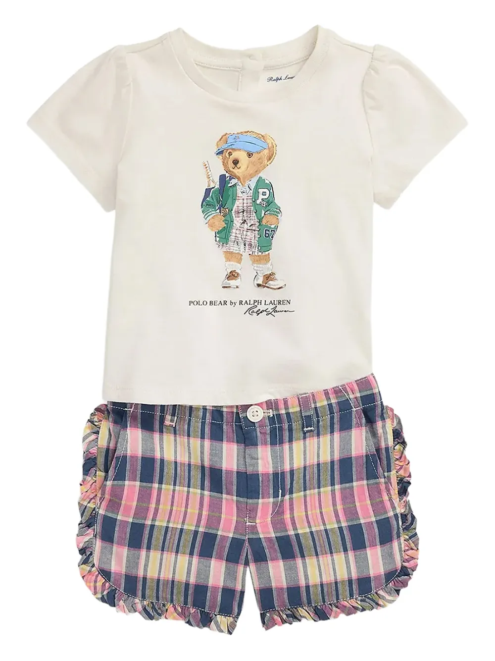 

Комплект Polo Bear из футболки и шортов с оборками Polo Ralph Lauren Kids, белый