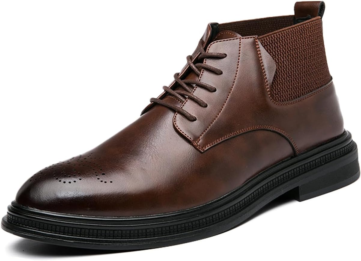 

Мужские ботинки на шнуровке Brogue Oxford, классические кожаные с закрытым носком, ретро стиль, слипоны, повседневные ботинки Chukka и Chelsea, низкий каблук, для бизнеса, работы и ежедневного ношения Aivyfaja, коричневый