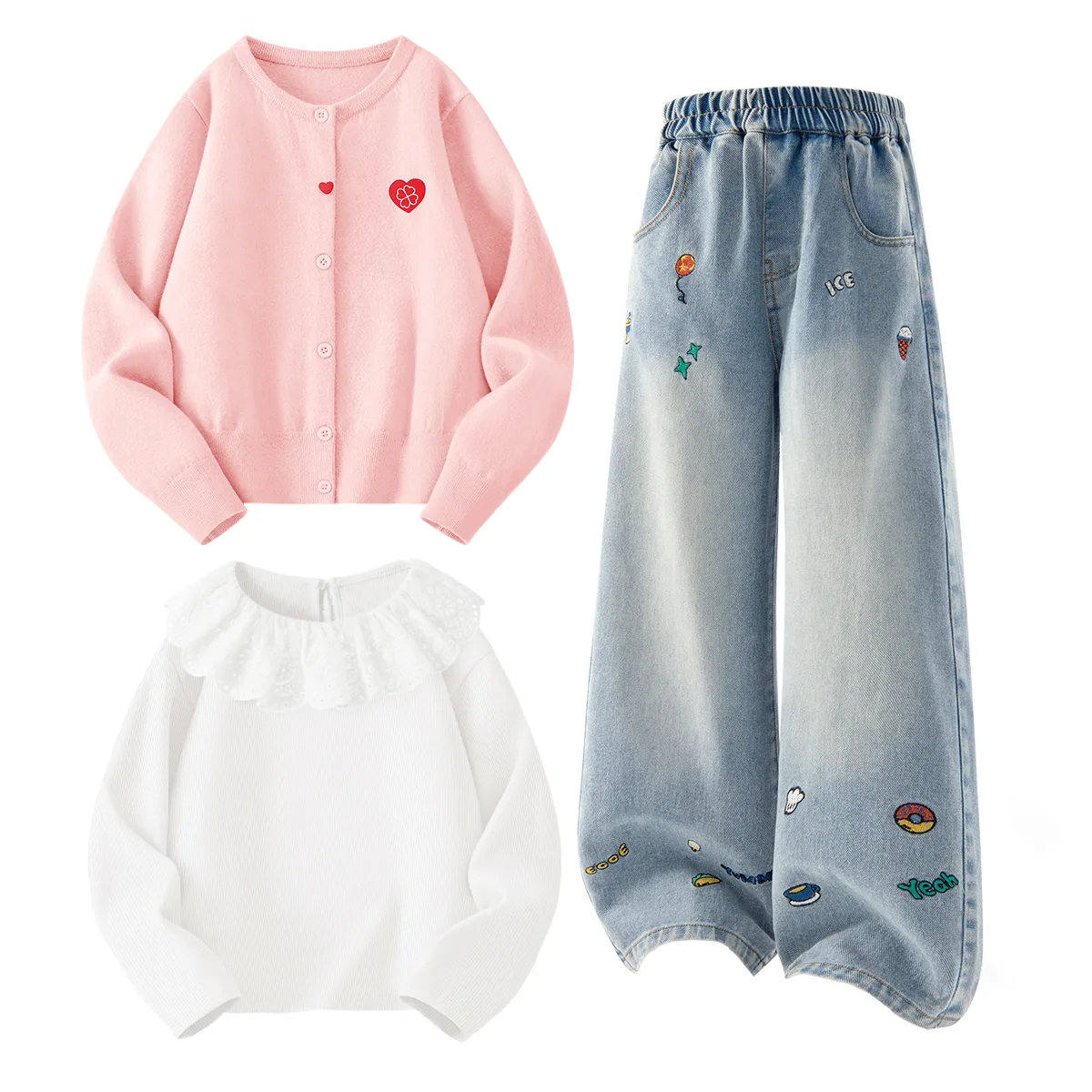 Детская повседневная спортивная футболка с круглым вырезом Disney, Solid Color Pink+Solid Color Denim Blue+Solid Color Gardenia White