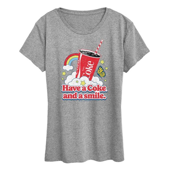 

Женская футболка Coca-Cola с принтом "Кола и улыбка" Licensed Character, серый