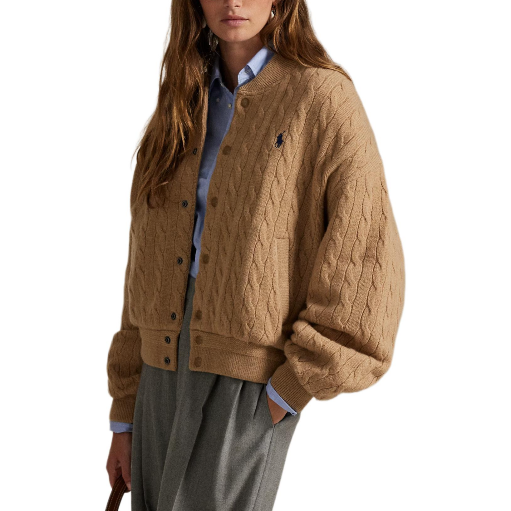 Бомбер с кабельной вязкой и принтом пони Polo Ralph Lauren, camel — фото 4