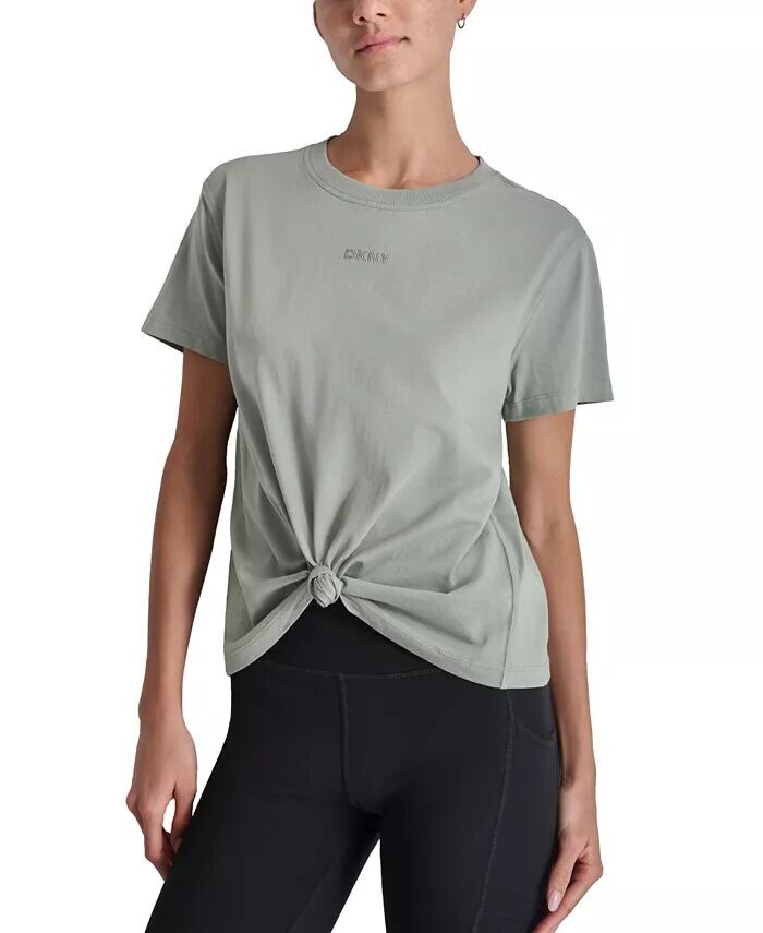 

Женская хлопковая футболка с логотипом и узлом спереди DKNY, зеленый