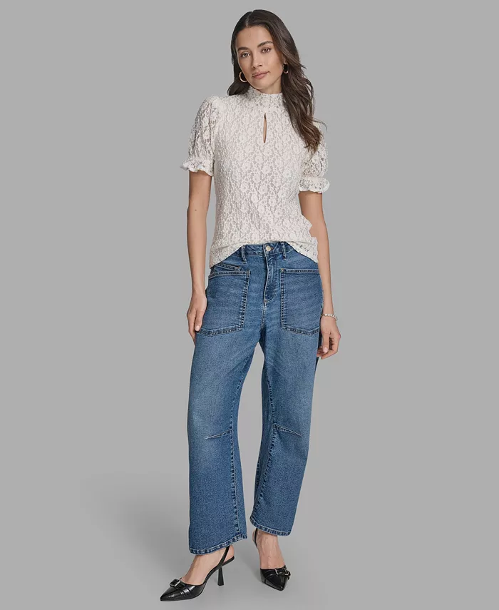 

Женский топ с короткими рукавами и кружевными оборками BCBG, белый