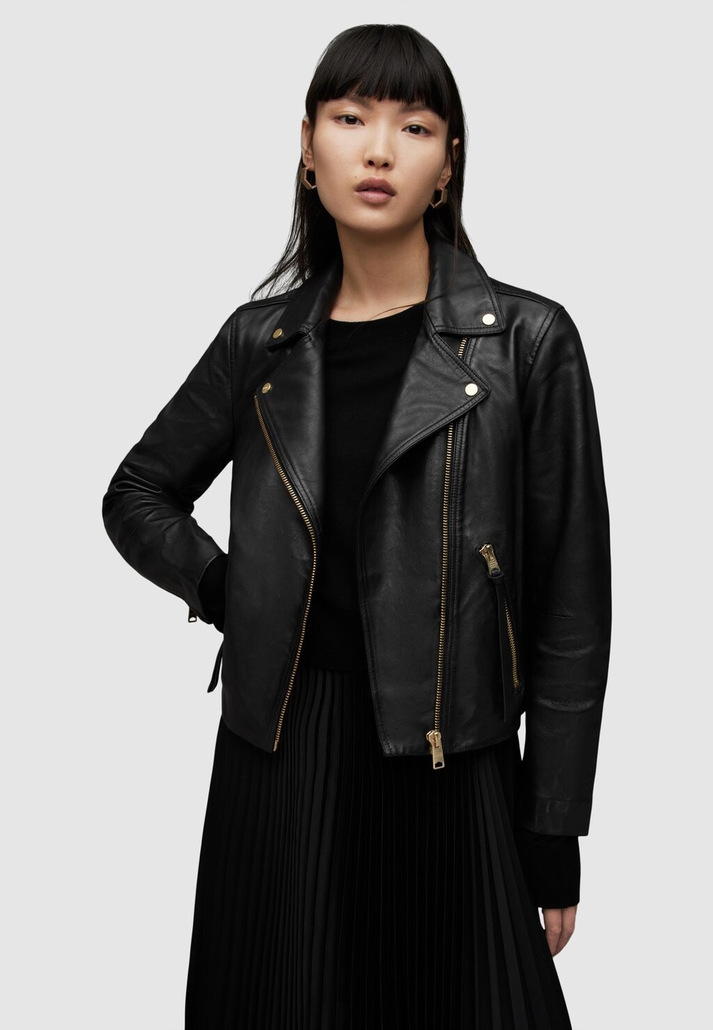 

Кожаная куртка AllSaints, цвет black gold