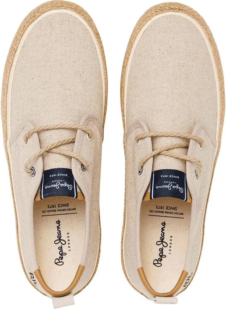 Кроссовки Pepe Jeans Port Linen White Ecru Leather Trainers — фото 4