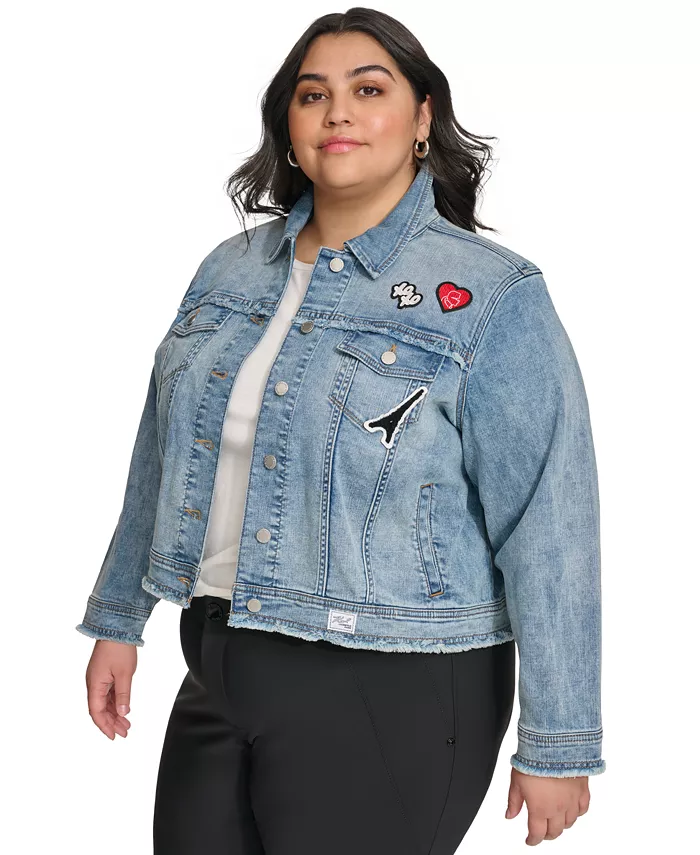 

Джинсовая куртка с аппликациями и отделкой, Plus Size KARL LAGERFELD PARIS, синий