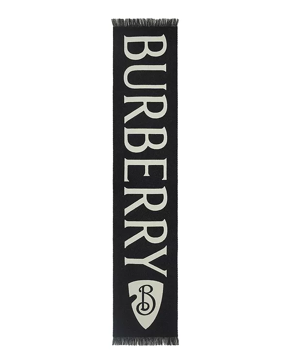 Шерстяной шарф с черным и хлопчатобумажным текстом Burberry, черный — фото 2