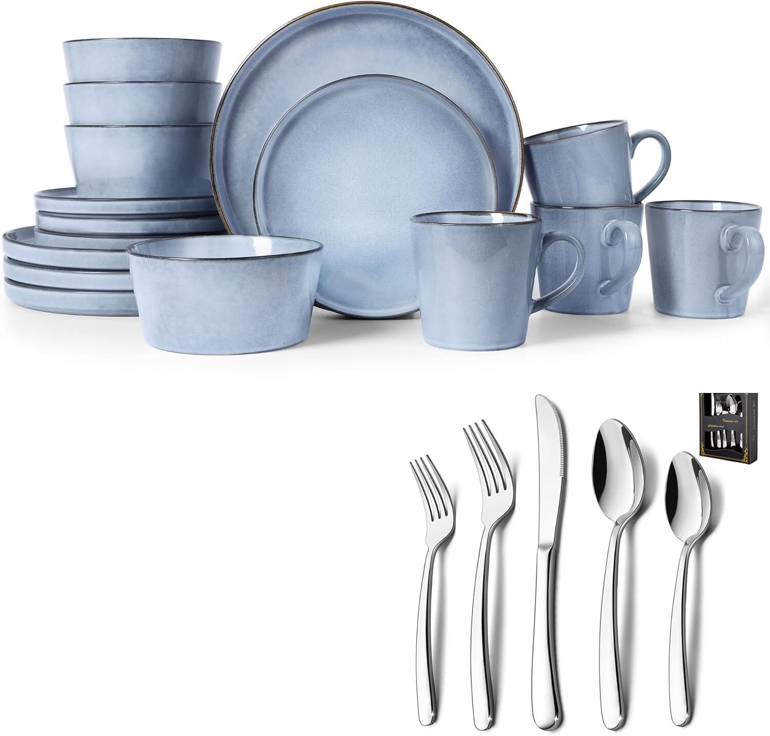 

Ha Ware Набор столовых приборов из 40 предметов с наборами столовых приборов из 16 предметов, прочная столовая посуда, комплект столовых приборов с керамическими обеденными тарелками и мисками, можно мыть в посудомоечной машине HaWare