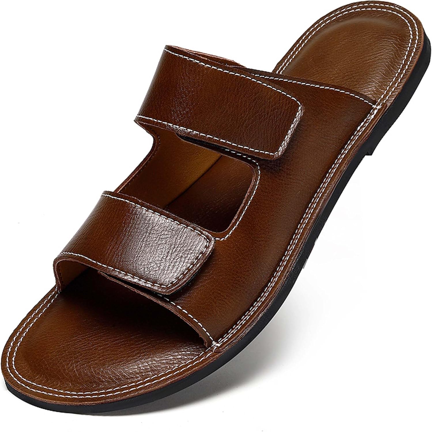 

Мужские премиальные кожаные шлепанцы сандалии, для дома и улицы, нескользящие, износостойкие, легкие Generic, коричневый