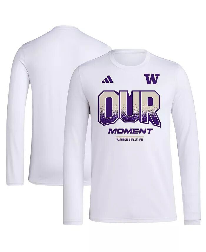 

Мужская и женская белая футболка Washington Huskies 2024 On-Court Bench Our Moment с длинным рукавом Adidas, белый