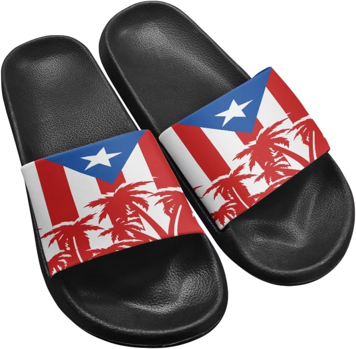 

Мужские домашние тапочки Twousenru с модным принтом флага - быстро сохнущие пляжные и бассейновые шлепанцы, нескользящие удобные душевые туфли, Puerto Rican Flag & Coconut Tree