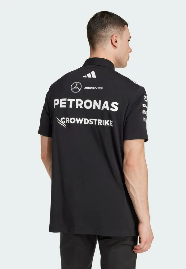 Мужская черная футболка-поло mercedes amg petronas formula one team Adidas Originals, Black White — фото 2
