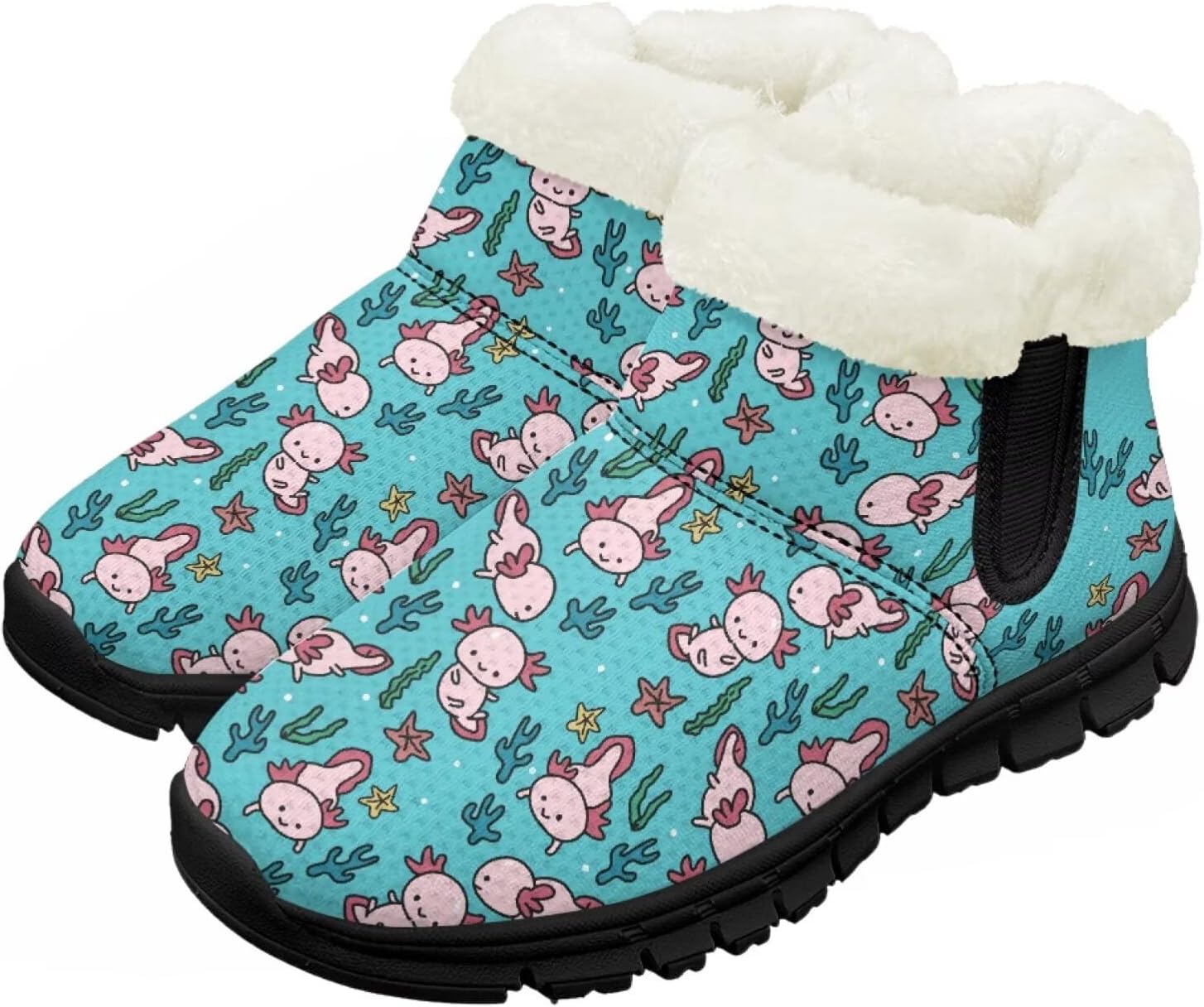 

Детские зимние ботинки, теплые, с противоскользящей подошвой, с амортизирующей мемори-пеной, спортивные, без шнурков, для бега и треккинга, зимние кроссовки Pointodoor, Axolotl Cactus