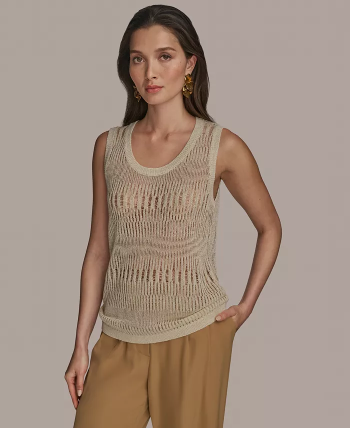 

Женский трикотажный топ без рукавов из смешанной вязки Donna Karan New York, коричневый/бежевый