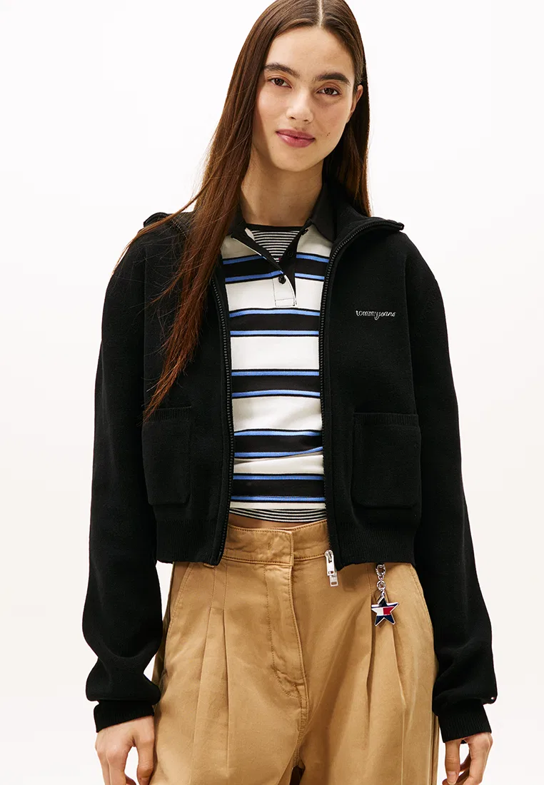 Кардиган на молнии с воротником, Stitch Logo, Tommy Jeans Tommy Hilfiger, черный