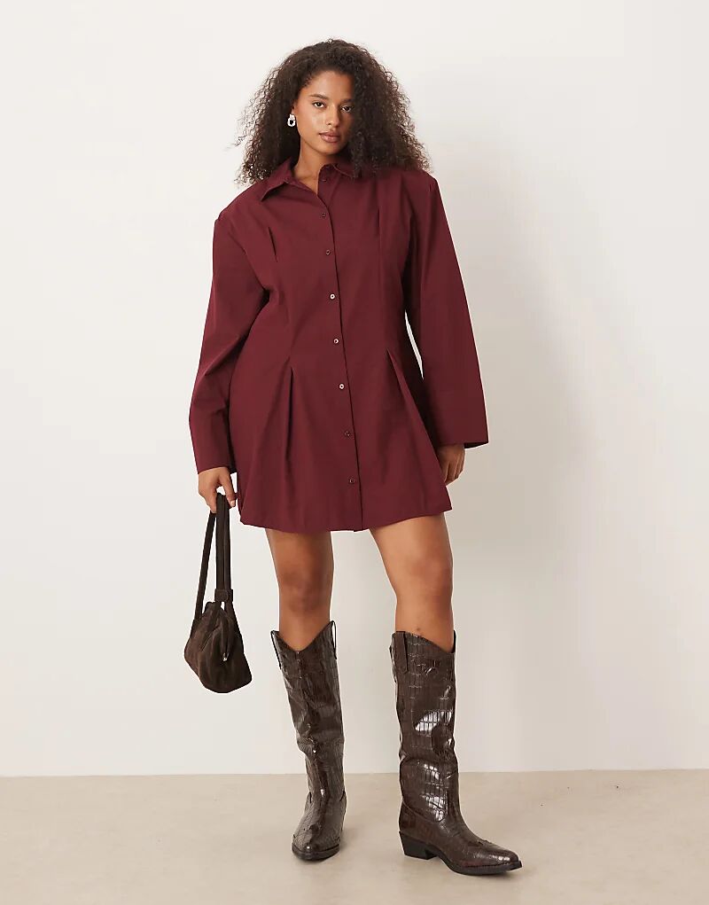 

Платье-рубашка мини с присборенными плечами ASOS DESIGN Curve бордового цвета