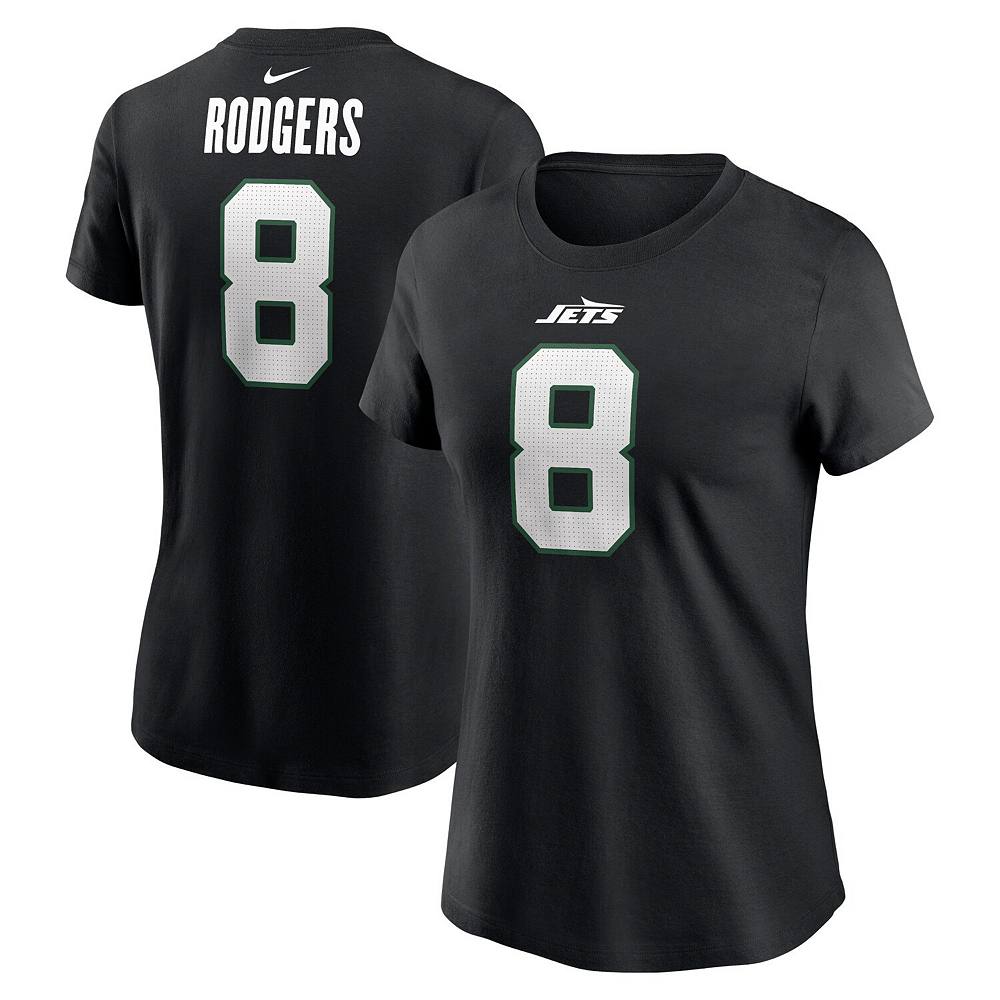 

Женская черная футболка с именем и номером Nike Aaron Rodgers New York Jets, цвет Jet Black