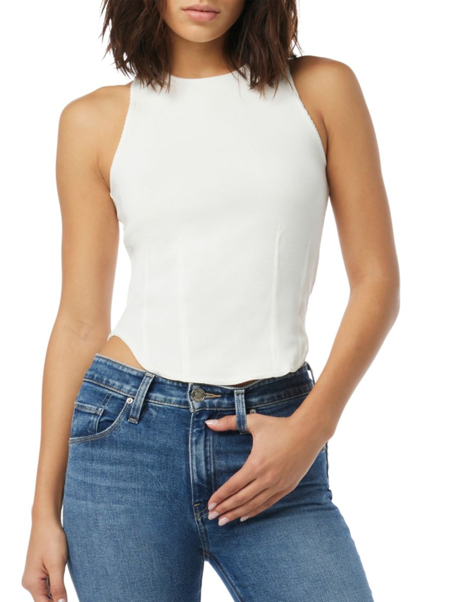 

Майка из хлопковой смеси с вытачками и рубчиком Hudson Jeans, белый