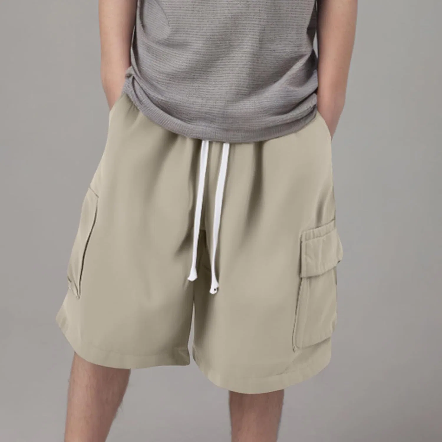 Детские шорты карго с карманами, бренд Generic, цвет Khaki — фото 2