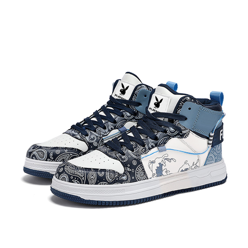 

Высокие кроссовки для скейтбординга, мужская коробка Playboy, Blue [High-Top]