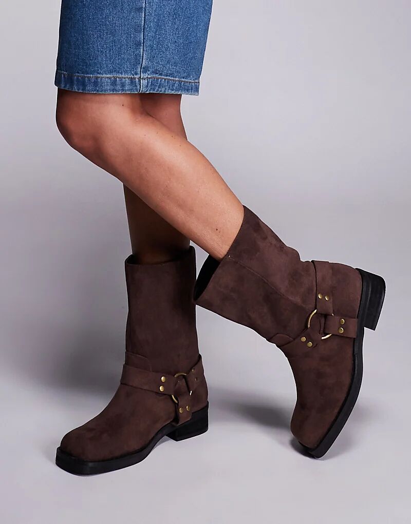 Байкерские ботинки Public Desire Wide Fit Sienna из коричневой искусственной замши — фото 4