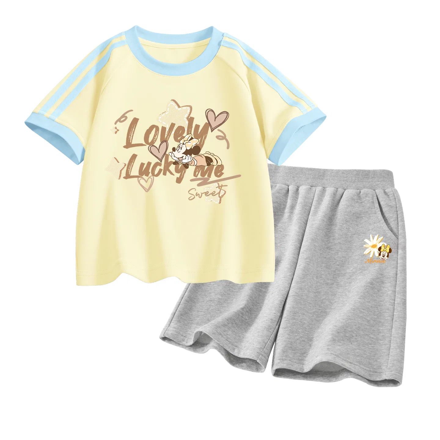 Детский спортивный костюм Casual Sportswear 2 Piece Set Disney, Di Cotton Star Honey Mixed Yellow+Di Prosperity Flower K Gray