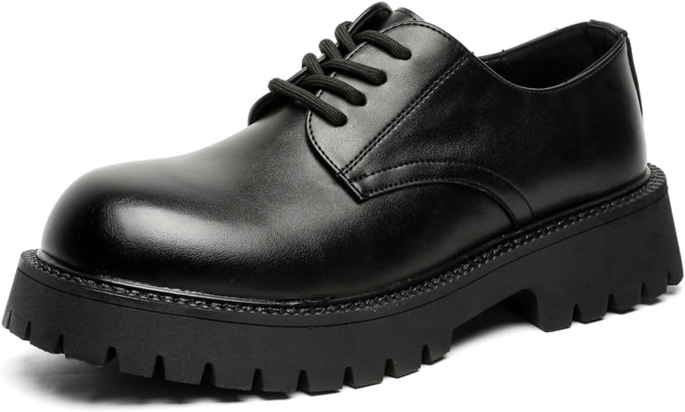 

Мужские кожаные туфли на шнуровке с платформой, с круглым носком, повседневные, противоскользящие, дерби для официального бизнеса и свадьбы Boaobaihuo, черный
