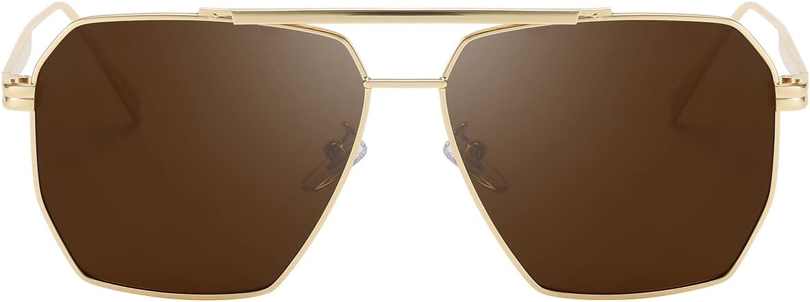 

Солнцезащитные очки Dollger увеличенного квадратного размера для женщин и мужчин, поляризованные, в стиле «авиатор», ретро, ​​большие солнцезащитные очки, Gold Frame Tea Brown Lens