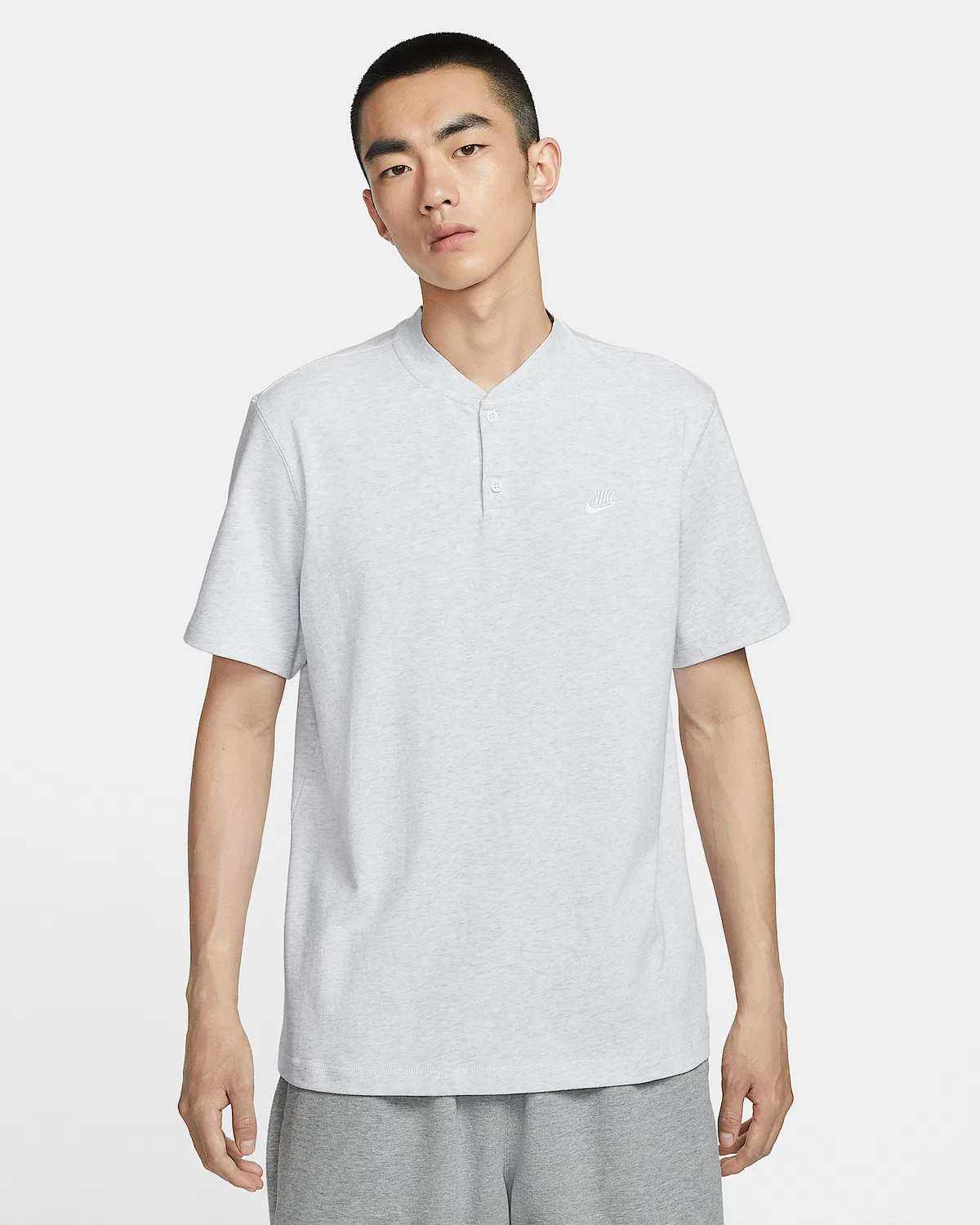 Мужская футболка с коротким рукавом Henley Nike Club, Birch Heather/White/White