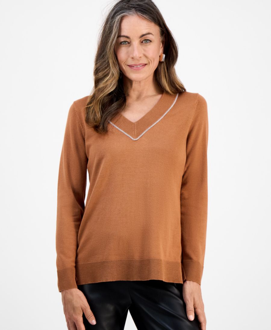 

Укороченный свитер-туника с вышивкой, эксклюзивно для Macy's JM Collection, Burnt Amber