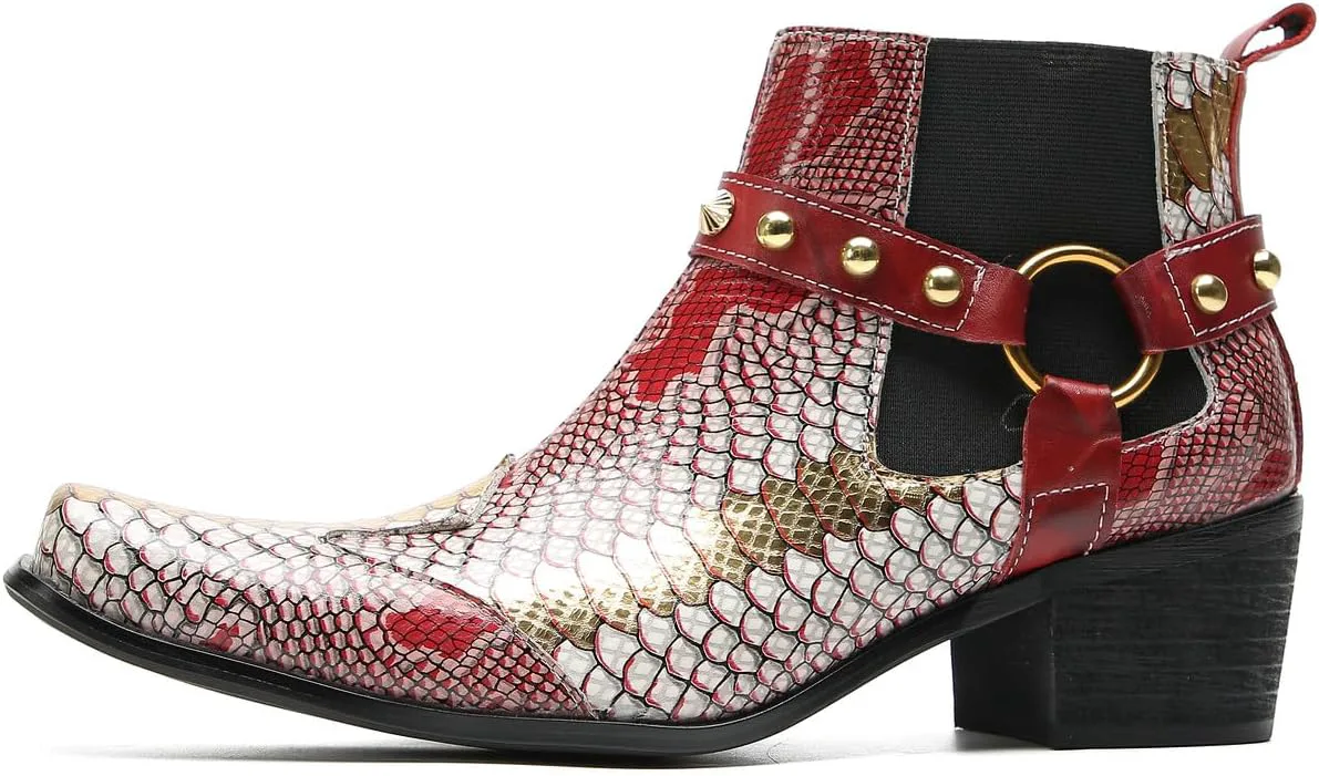 

Мужские Ботинки Santimon Chelsea для Вечеринки, Повседневные, Квадратный Носок, Ковбойские Ботинки, Модные, Удобные, С Пуговицами и Бусинами, Западные Ботинки до Лодыжки для Мужчин, красный