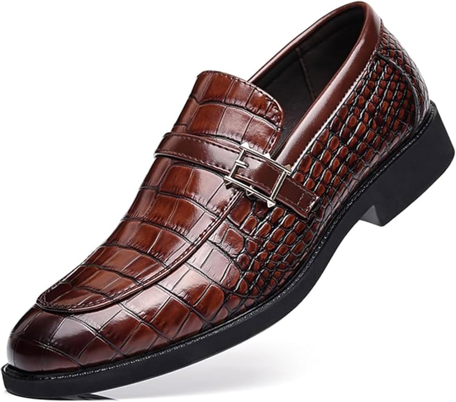 

Мужские винтажные лоферы с тиснением под крокодила без шнурков, формальные кожаные деловые повседневные туфли Xinduoyu, коричневый