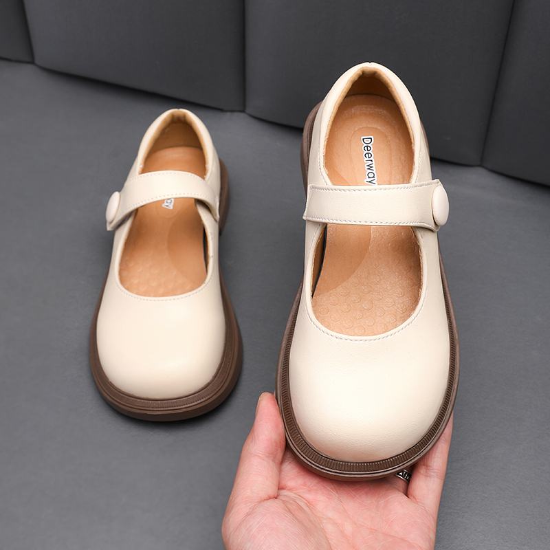 Детские кожаные туфли с низким верхом, устойчивые к истиранию, отскоку, легкие, амортизирующие. DEERWAY, бежевый — фото 4